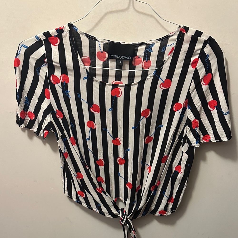 Cynthia Rowley Cherry Print Striped Top